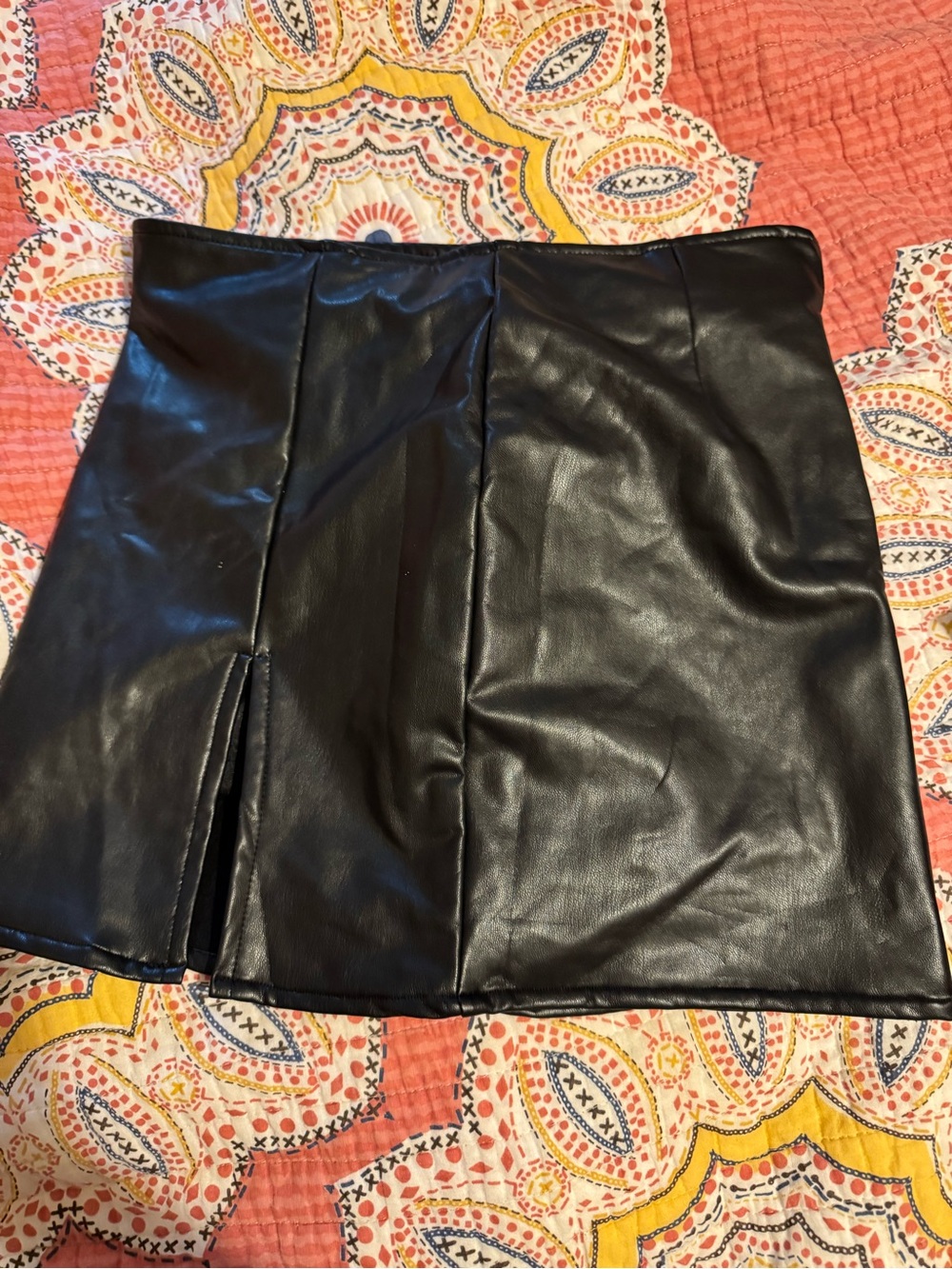 Fashion Nova Black Faux Leather Mini Skirt with Front Slit